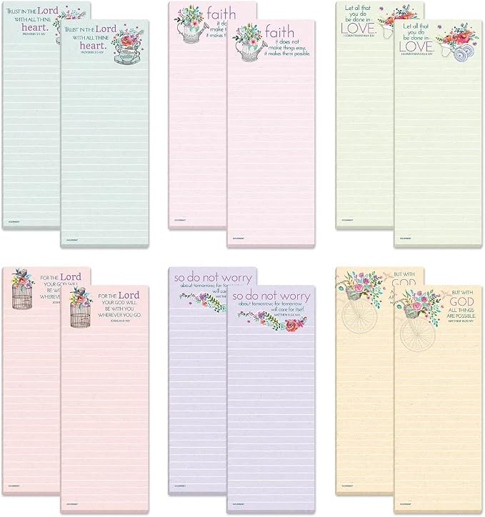Current Mary Engelbreit Inspirational Religious Magnetic Magnetic Notepad Set – Set of 12 Mini Memo Pads, 6 Designs, 30-Sheet Pads, 2½ x 6½ Inches, Shopping List, to-Do Notes, Printed in The USA