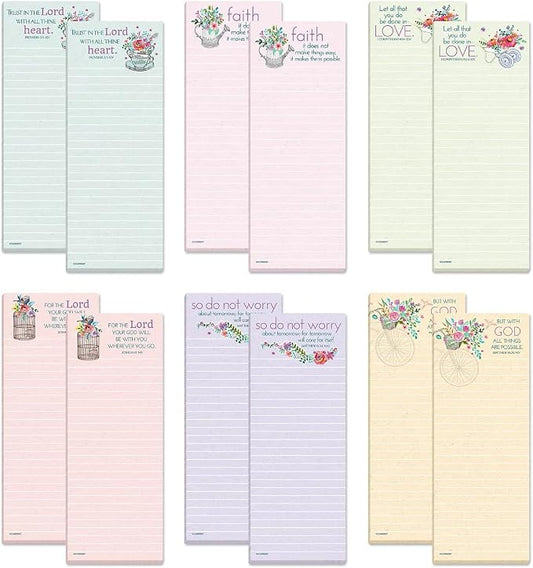 Current Mary Engelbreit Inspirational Religious Magnetic Magnetic Notepad Set – Set of 12 Mini Memo Pads, 6 Designs, 30-Sheet Pads, 2½ x 6½ Inches, Shopping List, to-Do Notes, Printed in The USA