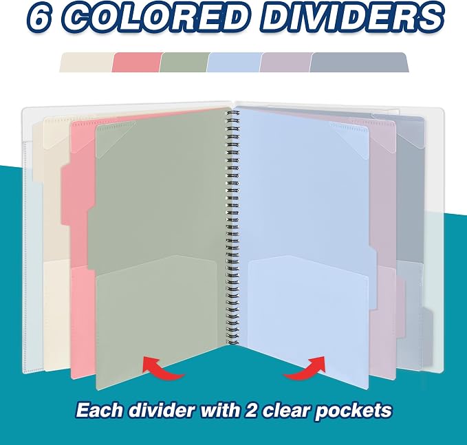 H4D 12 Pocket Poly Project Organizer, Multi Pocket Folder, Pastel Colors | 12 Pocket, Spiral, Multi-Subject, Folder Notebook, Letter Size