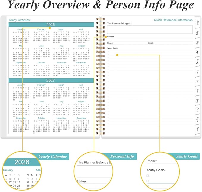 2026-2027 Daily & Monthly Planner - One Page Per Day, Daily Planner from July 2026 - June 2027, Planner 2026-2027 with 12 Monthly Tabs, 8.5" x 11", Blue Leaf Flower