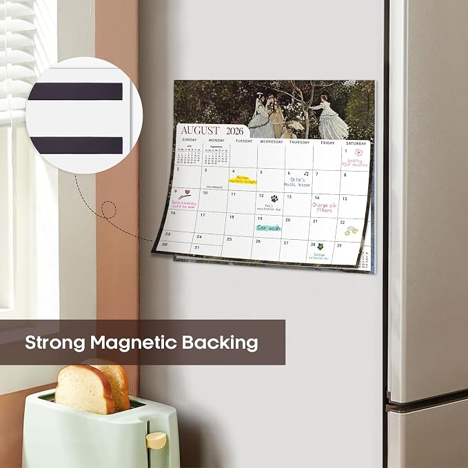 Aesthetic 2026-2027 Magnetic Calendar for Refrigerator, 21-Month Fridge Calendar Magnet from April 2026 to December 2027, Easy Organizing, Monet