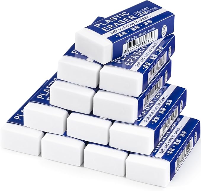 12 Pack Pencil Erasers, Large White Erasers for School, Art Erasers for Kids Drawing Bulk