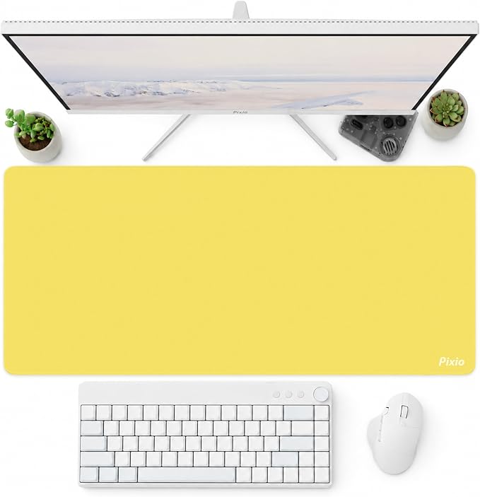 Pixio Wave Mouse Pads - 35.4 x 15.7 inch 2X-Large Yellow Mousepad for Gaming, Office, Desktop Anti-Slip Waterproof Washable Computer Desk Mat
