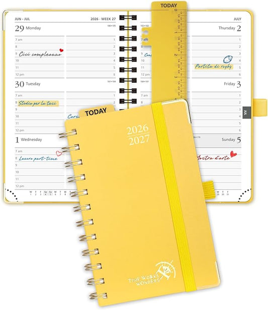 POPRUN Pocket Calendar 2026-2027,6.5" x 3.5" Pocket Planner | Jul 2026-Jan 2027 Small Planner for Purse,Inner-Pocket Weekly Planners with Hardcover, Tabs, Ruler, Pen Loop- Light Yellow