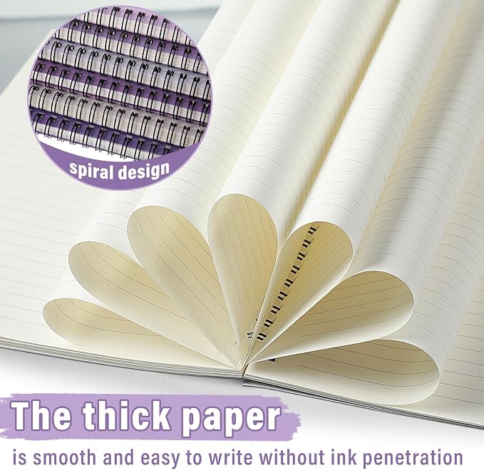 Fuutreo 6 Pack B5 Spiral Notebooks 10.5 x 7.45 Inch College Ruled Aesthetic Journal Kraft Hardcover 70 Sheets (140 Pages) Spiral Notebook for Office Students Work Journaling(Purple Series,Purple)