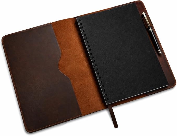 Heavy Duty Full Grain Leather Journal Cover (8.5 x 11 in.), Refillable Cahier XXL, Refillable Spiral Notebook (8.5 x 11 in.), Handmade Leather Journal Cover (Brown)