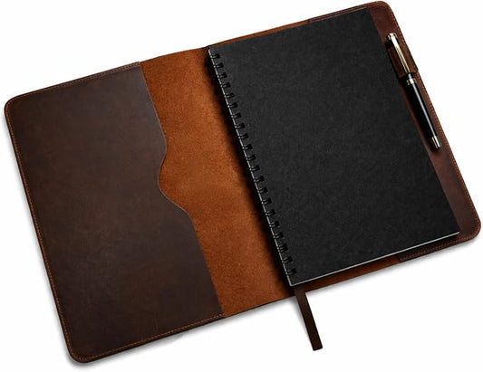 Heavy Duty Full Grain Leather Journal Cover (8.5 x 11 in.), Refillable Cahier XXL, Refillable Spiral Notebook (8.5 x 11 in.), Handmade Leather Journal Cover (Brown)