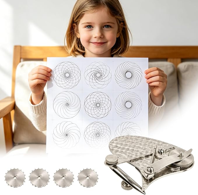 Mechanical Gear Train Ruling Pen - Vintage Precision Dotting Pen Set with 4 Brass Dotting Wheels, Blueprint Drafting Tool for Architects, Designers, Engineers, Technical Drawing Kit (Silver)