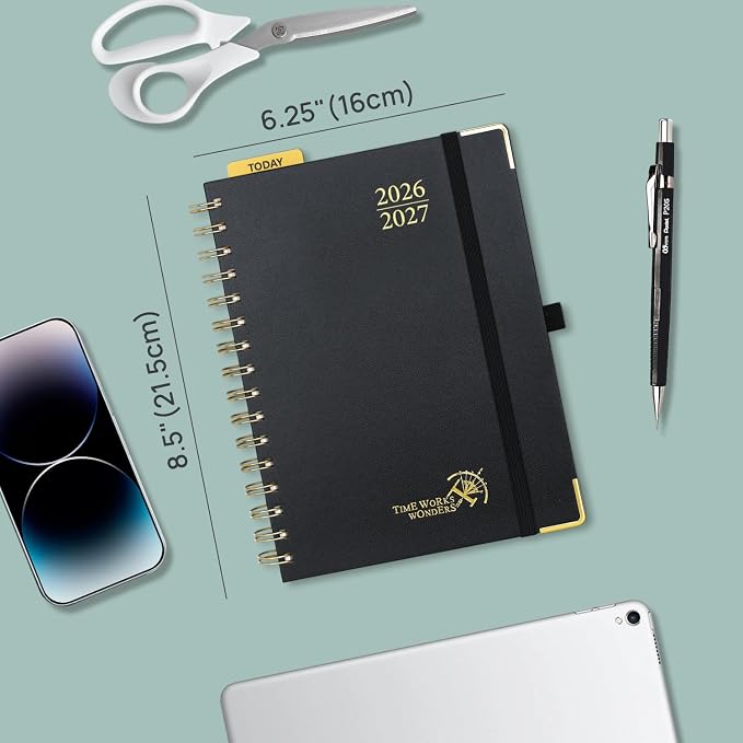 POPRUN 2026-2027 Weekly Planner 6.25" x 8.5" Weekly and Monthly Planner | Jul 2026 - Jun 2027 Daily Agenda Book with Hourly Schedule, Tabs, Hardcover, School and Office Supplies - Black