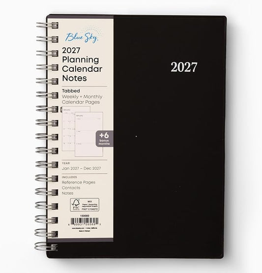 Blue Sky 2027 Weekly & Monthly Planner Notes, 5.875"x8.625", Enterprise | January 2027 - December 2027, Flexible Cover, Wirebound, 30 Extra Notes Sheets, Laminated Tabs