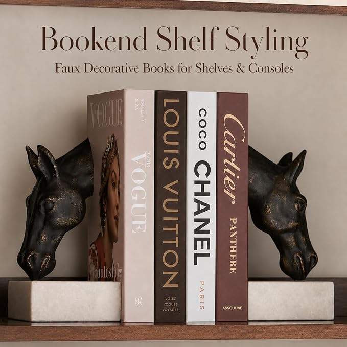 PROBENEX 4 Pcs Decorative Books | Faux Luxe Cardboard Coffee Table Decor | Refined Modern Look - Not Real, No Pages Inside - Arrives Flat, Tool-Free 2-Min Setup