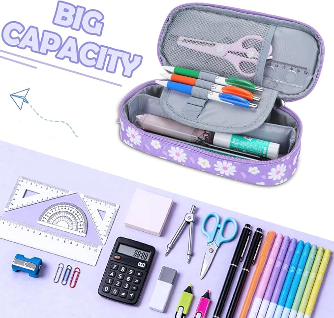 RHCPFOVR Kids Pencil Case for Girls-Soft Zipper Large Capacity Pencil Pouch for Girls Pencil Case for School Pencil Bag for Toddler (Purple Flower)