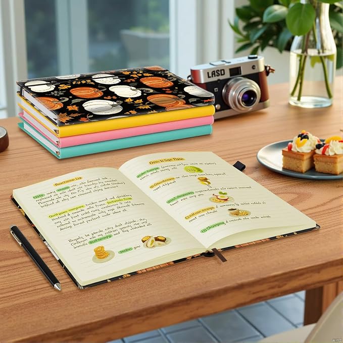 Hardcover Executive Notebooks, A5 PU Leather Lined Journal Notebook, 200 Pages Thick Paper Subject Notebooks for School,Work,Home Writing Business Notebook, Diary Book ，Pumpkins and Maple Leaves