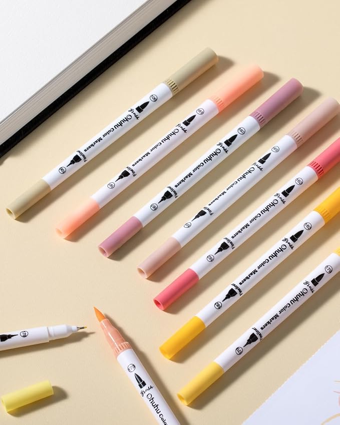 Ohuhu Skin Tone Markers 36 Colors: Dual Tip Brush and Fineliner Markers for Adult Coloring Water Based Art Skintone Marker Pens Set for Portrait Drawing Lettering Writing Calligraphy Journaling - Maui | Brush and Fineliner Markers for Adult Coloring Wa...