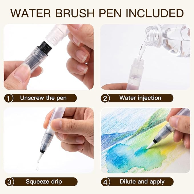 rubens 59 PCS Artist Watercolor Pencils Kit for Adult Drawing | 36 Colors Soft Core Watercolor Pencils In Metal Box with Brush, Water Brush Pen, Sharpener, 20 Sheets Hot Pressed Papers