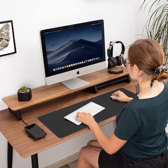 Aothia Double-Sided PU Leather Desk Pad - Non-Slip Large Mouse Pad & Desk Mat for Office, Home - Waterproof, Easy to Clean, Durable Dual-Sided Surface (23.6"x13.7", Black)
