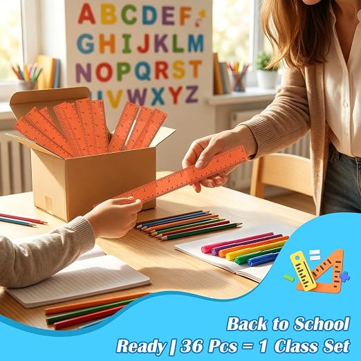 36 Pack 12 Inch Clear Orange Plastic Rulers Bulk, Transparent Metric Rulers with Centimeters and Inches, Straight Measuring Rulers for Back to School, Kids Classroom School Office Home Supplies