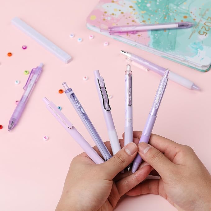 Mr. Pen- Purple Gel Pens Set, 12 Pack | Black Ink Cute Writing Pens with 1 Aesthetic Highlighter, 0.5 mm, Smooth Gel Pens for Journaling, Aesthetic Girly Stationery
