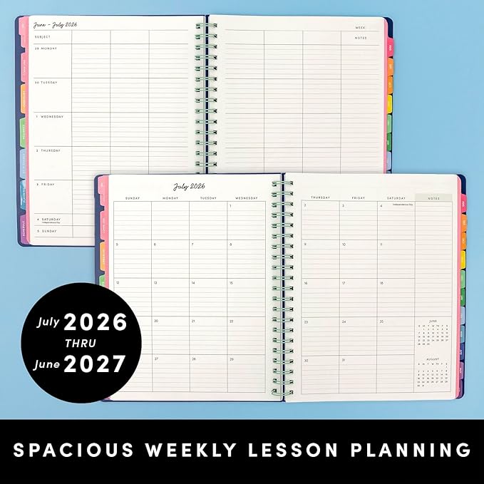 PAPERAGE Teacher Planner, Weekly & Monthly Academic Planner & Calendar, 12-Months, July 2026 - June 2027, (9.5" x 11"), Teacher Lesson Planning Book with Tabs, Stickers & Inner Pocket, Royal Blue
