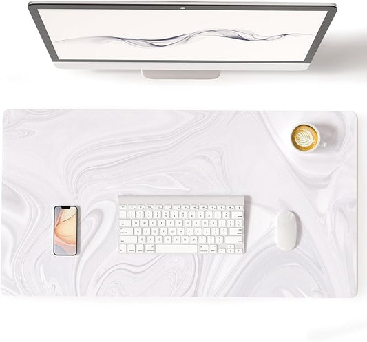Colorful Star White Marble Waterproof Office Desk Mat, 31.5" x 15.7" | PU Leather Non-Slip Writing Desk Mat, XXL PC Laptop Protector Pads, Home Office Accessories for Women