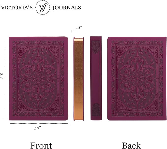 VICTORIA'S JOURNALS Vintage Journal Faux Leather Gilded Edge Hardcover | Retro Embossed Cover, Fountain Pen Friendly Paper, Premium Vegan Leather Notebook, Gilded Edges, Great for Gifting