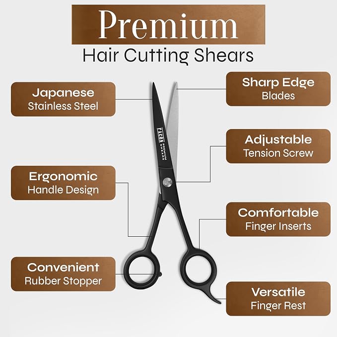 Facón Hair Cutting Scissors - Professional Hair Scissors 6.5 Inch Razor Edge Barber Shears Salon Hair Cutting Shears - Japanese Stainless Steel - Precision Cutting Premium Shears for Men, Women & Kids