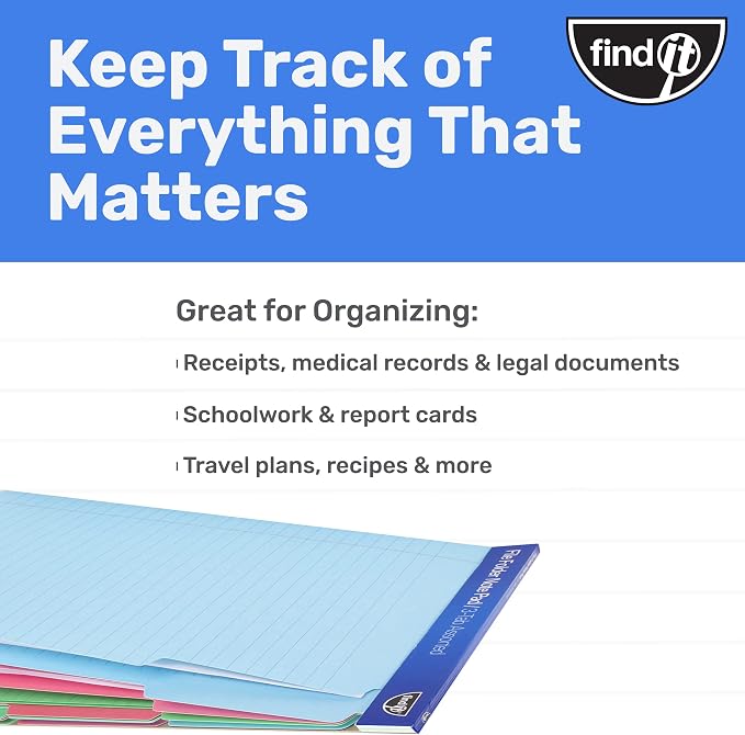 Find It File Folder Notepad - Pack of 12-9.5 x 12.5 Inch Notebook Organizer Folders for Filing, Document, and Clipboard Organization - Assorted Colors | Wide-ruled clipboard-style pages, tear-out perforated sheets, great for office, home, and school fi...