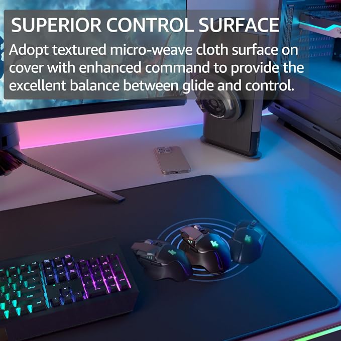 KTRIO Large Gaming Mouse Pad Desk Mat for Gamer, 31.5" x 15.7", Black, XXL | Extended Size Design, Superior Micro-Weave Cloth, Non-Slip Rubber Base, Durable Stitched Edges, Water-Resistant Coating
