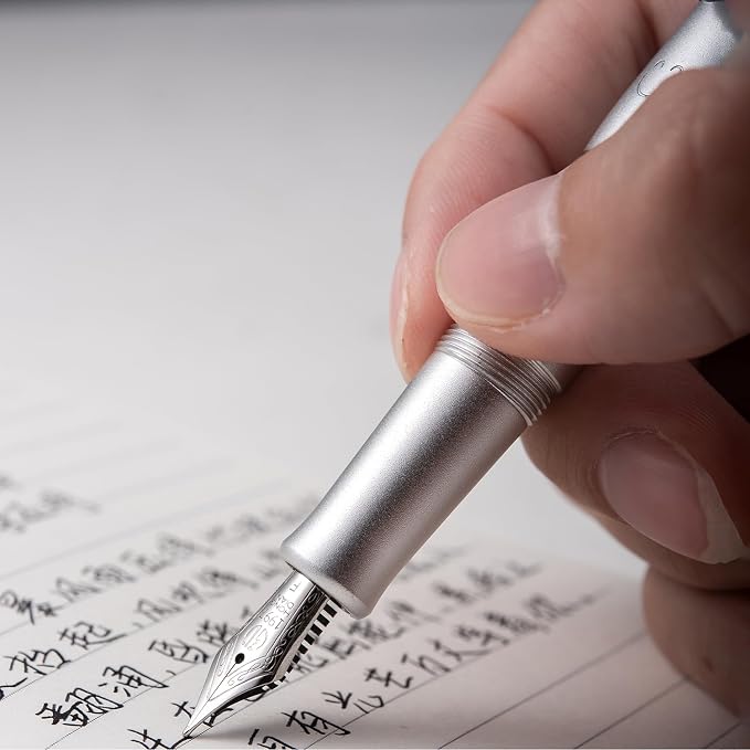 HONG DIAN M1 Fountain Pen Fine Nib, Ice Blue & Submarine Shape Aluminium Short Mini Pocket Travel Pen