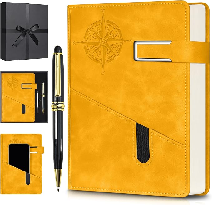 Lined Notebook Journal for Men Women, College Ruled Notebook, Hardcover Leather Journal with Pen & Gift Box, 256 Pages Thick Daily Diary, Professional Notebooks for Work, Travel, Executive, Writing,A5