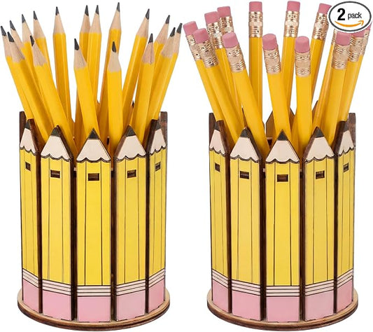 Tenceur 2 Pcs Pencil Shaped Holder Wooden Dispenser Pencil Cup for Back to School Teachers Classroom Organization Teacher Appreciation Gifts