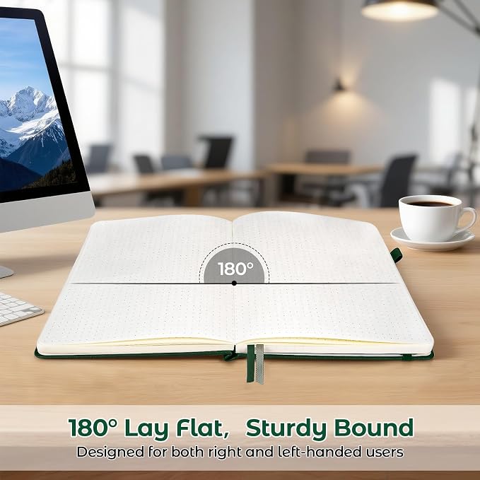Dotted Journal, Hardcover Leather Dot Grid Notebook Journal for Women Men | No Bleed Thick Paper for Smooth Writing, Lay Flat, A5 Portable Size for Work, School, and Travel, Professional Business Style