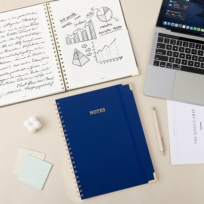 ALKALO A4 Large Spiral Notebook Journal, (8.5×11'') 100 Pages Linen Hardcover College Ruled Journaling For Work & Note Taking Thick Spiral Journal For Writing Daily Journal For Women & Men- Blue