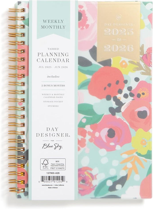 Blue Sky 2025-2026 Weekly & Monthly Academic Planner, 5"x8" | July 2025 - June 2026, Secret Garden Mint, Flexible Cover, Tabs, Storage Pocket, Stickers, Academic Year, Day Designer