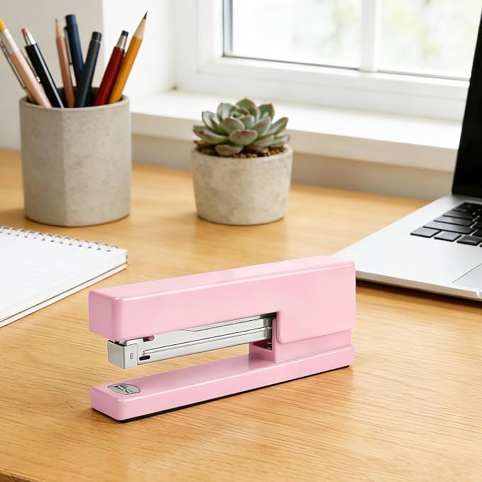 Office Desktop Stapler - 25 Sheet Capacity with 830 Staples and Staple Remover,Staplers for Desk,Non-Slip for School, Home, Pink