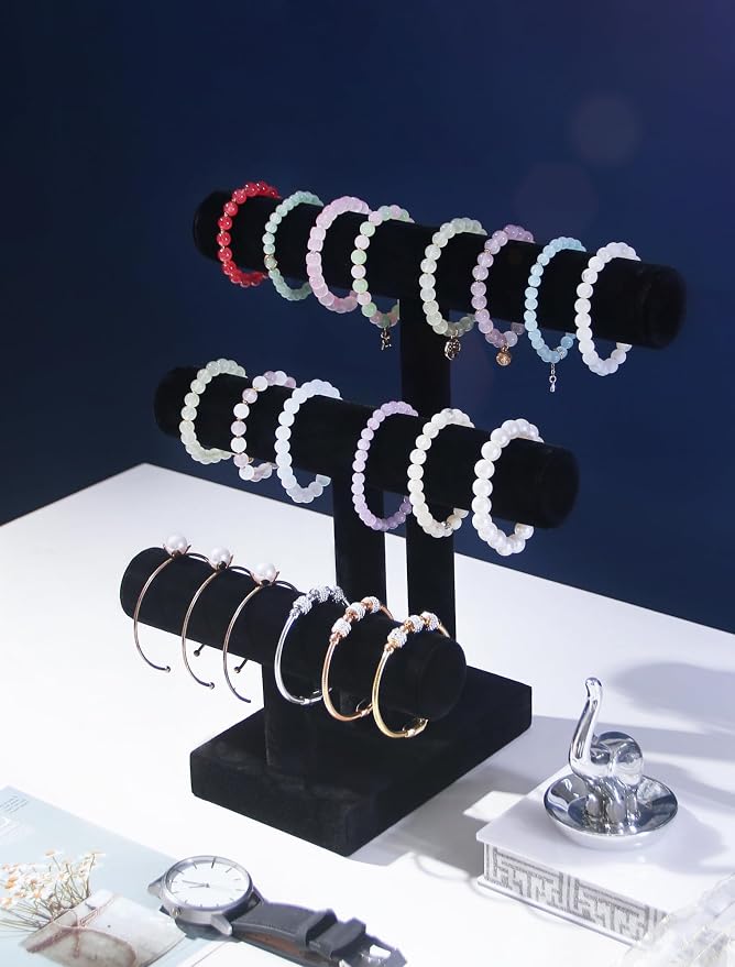 Coward 3 Tier Bracelet Holder Jewelry Display Stand, Necklace Display Holder, Watch Hair Ties Stand, Hairband Jewelry Organizer for Home or Store Show (Black Velvet)
