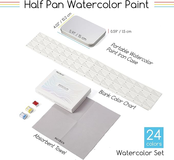 MEEDEN Professional Watercolor Paint Set: 24 Colors Semi-Moist Watercolor Set - High Saturation Art Supplies for Painting Adults Artists Pros