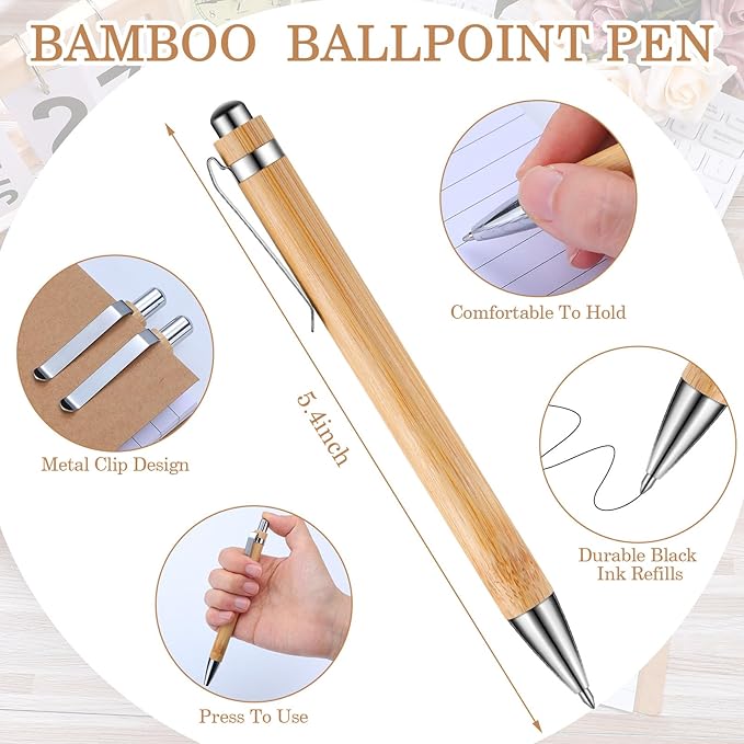 Engrowtic 20 Set Bulk Notebooks with Pens Appreciation Gifts, Spiral Kraft Pocket Notebooks Lined Journal with Bamboo Pens Personalized Gifts for Employee Teachers Father's Day Back to School Favors