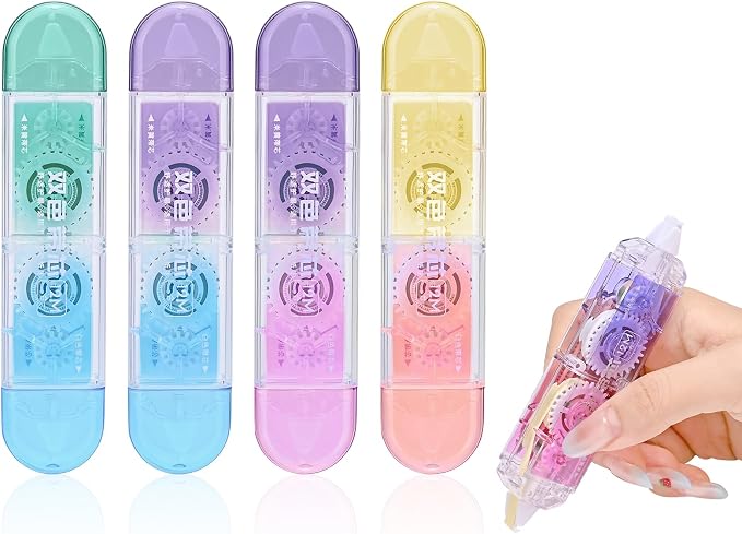 Temiary 4 Pcs 2 in 1 White & Beige Correction Tapes Pens, Gradient Color | Quick Dry White Smooth Pull Out Pen for Writing, Cute Tapes Easy to Use for Classroom Office Back to School Supplies