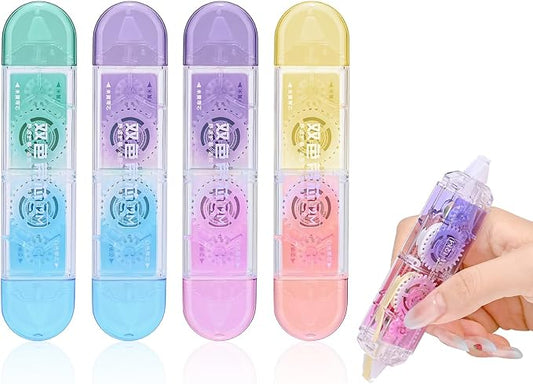 Temiary 4 Pcs 2 in 1 White & Beige Correction Tapes Pens, Gradient Color | Quick Dry White Smooth Pull Out Pen for Writing, Cute Tapes Easy to Use for Classroom Office Back to School Supplies