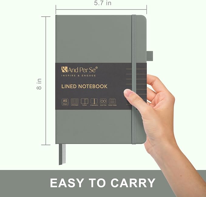 &And Per Se Lined Journal Notebook, 160 Pages, A5 5.7 x 8 inches College Ruled Thick Paper Notebook Journals for Writing, Hardcover Notebooks for Women Men Office School (1 Pack, Dark Grey)