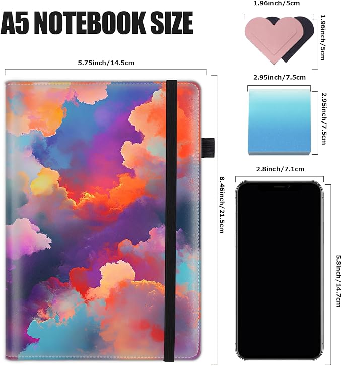 Hardcover Executive Notebooks, A5 PU Leather Lined Journal Notebook, 200 Pages Thick Paper Subject Notebooks for School,Work,Home Writing Business Notebook, Diary Book ，Colorful Sky