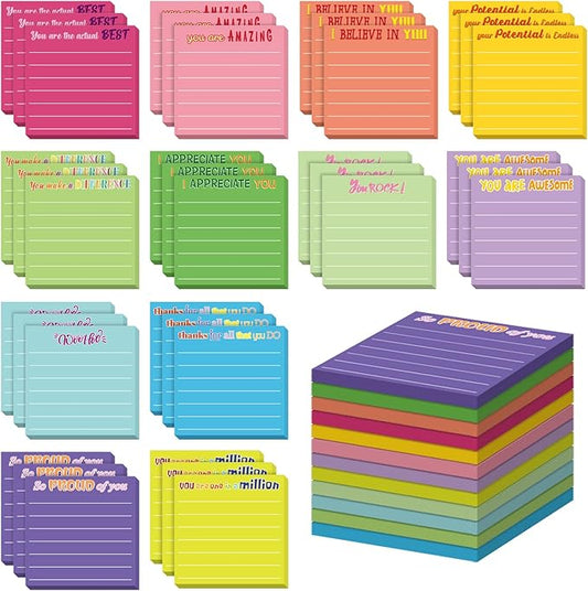 Yinder 48 Pcs Inspirational Sticky Notes, Back to School Supplies, Cute Motivational Sticky Notes Pad Employee Appreciation Gifts Bulk for Teacher Coworker Office 3 x 3'' (Thank You,Dark Color)