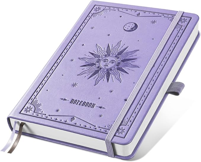 EMSHOI Graph Grid Journal Notebook, 192 Pages, A5 Size (5.7'' x 8.3'') | Leather Hardcover, 100 GSM Thick Paper, for School, Note Taking, Math, Engineering, Sun Debossed (Light Purple)