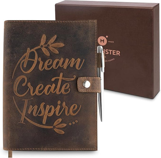 moonster Leather Journal Notebook A5 Refillable – Handmade Vintage Diary with Pen – 320 Lined Pages – Rustic Travel Writing Book for Men & Women – Genuine Leather Bound Notepad