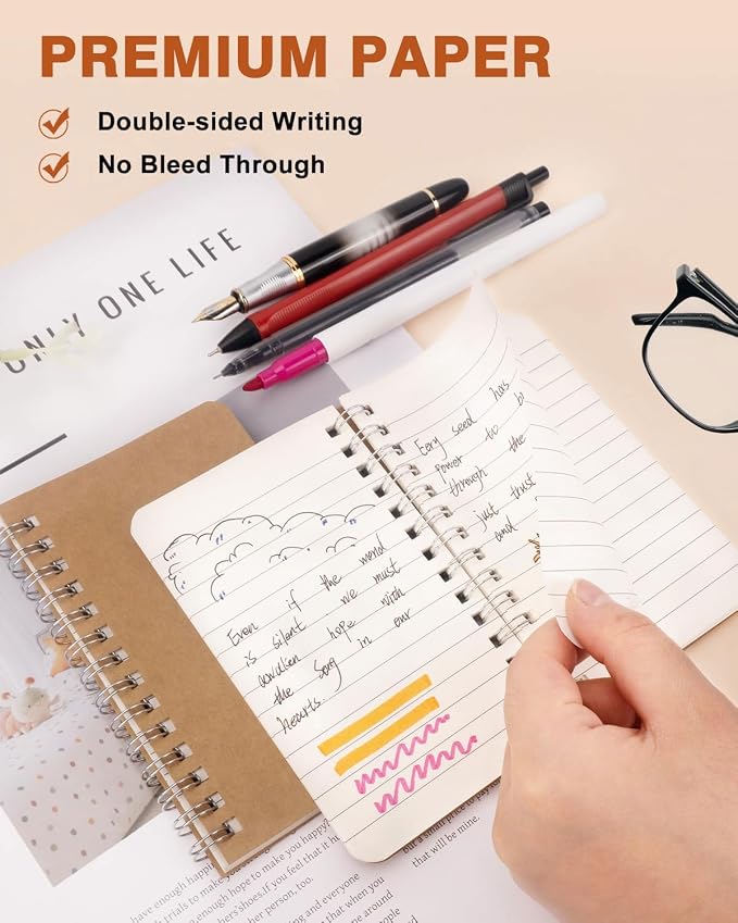 Dynta Pocket Notebooks Mini Notepads 3x5 Bulk, 60 Packs Lined Memo Pads, Small Spiral Notebooks Kraft Cover for Home, School, Office, Men, Women, Kids (60 Sheets/120 Pages)