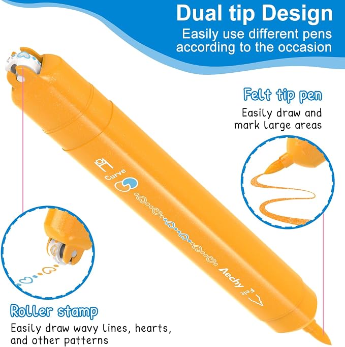 AECHY Dual Tip Glitter Highlighters & Dual-Color Curve Roller Pens,6 Pack | Sparkle Markers with Bullet Tip & Dual-Color Gradient Roller for Journaling, Note Taking, Scrapbooking,School Supplies &Gifts