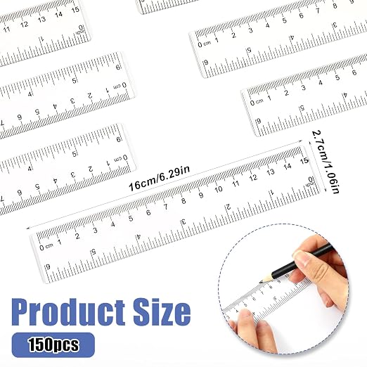 150 Pcs 6 Inch Ruler Clear Plastic Rulers Bulk for Classroom Flexible Small Straight Rulers with Inches and Centimeters Transparent Ruler First Day of School Gift for Students Back to School Office