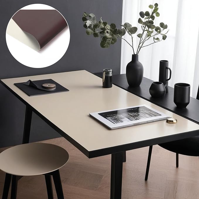 Leather Table Cover, Reversible Double-Sided, 1.8mm Thick, 24x60 Inch, Protector for Rectangular Tables, Waterproof & Oil Resistant for Dining Table, Office Desk, Dresser(Beige+Dark Brown)
