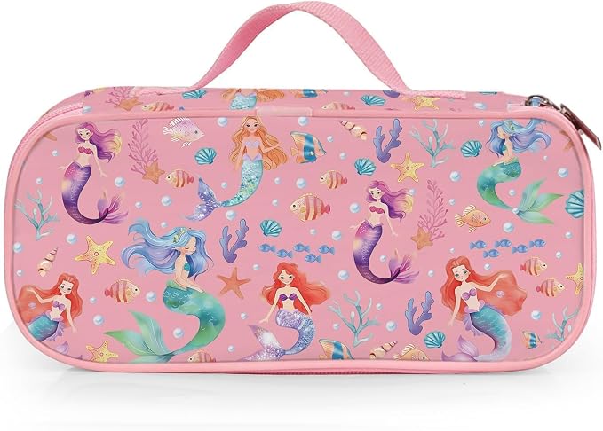 Mermaid Pencil Bag for Girls, Large Capacity Pink Kids Pencil Case with Zipper Compartments, Portable Pen Pouch Bag for Office School Travel